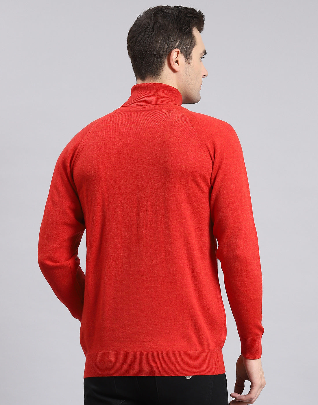 Men Red Solid H Neck Full Sleeve Sweater