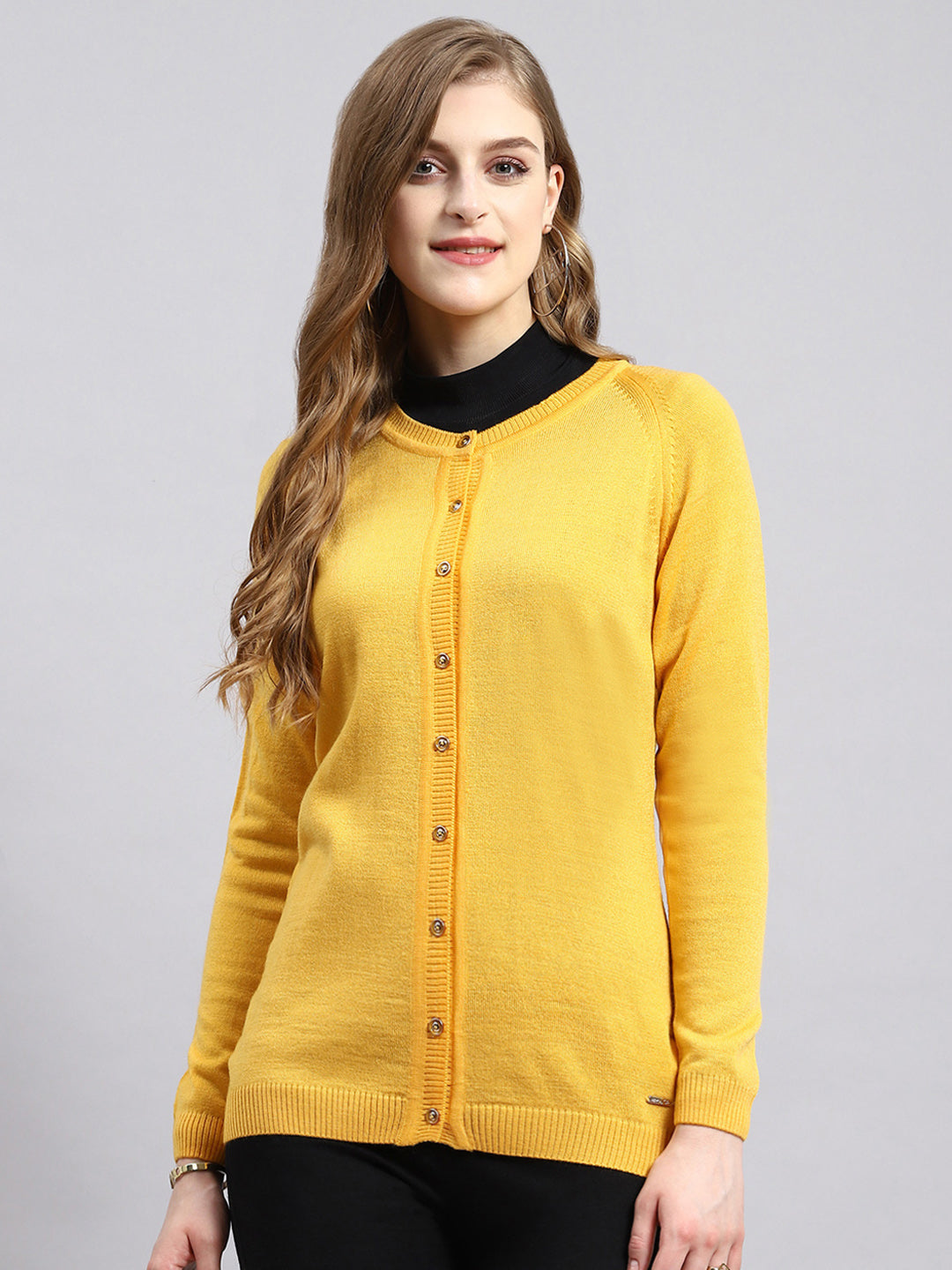 Women Yellow Solid Cardigan