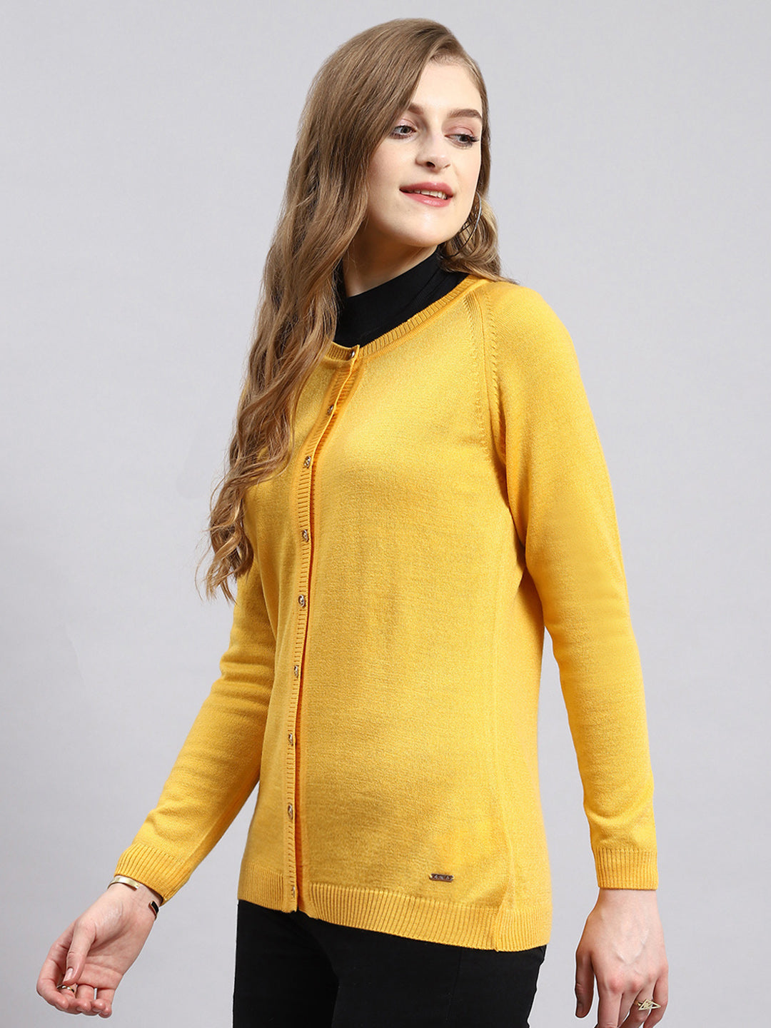 Women Yellow Solid Cardigan