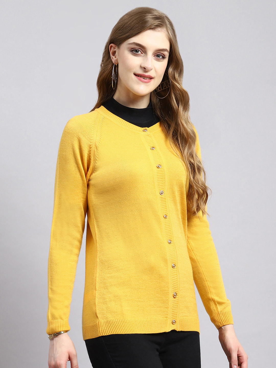 Women Yellow Solid Cardigan