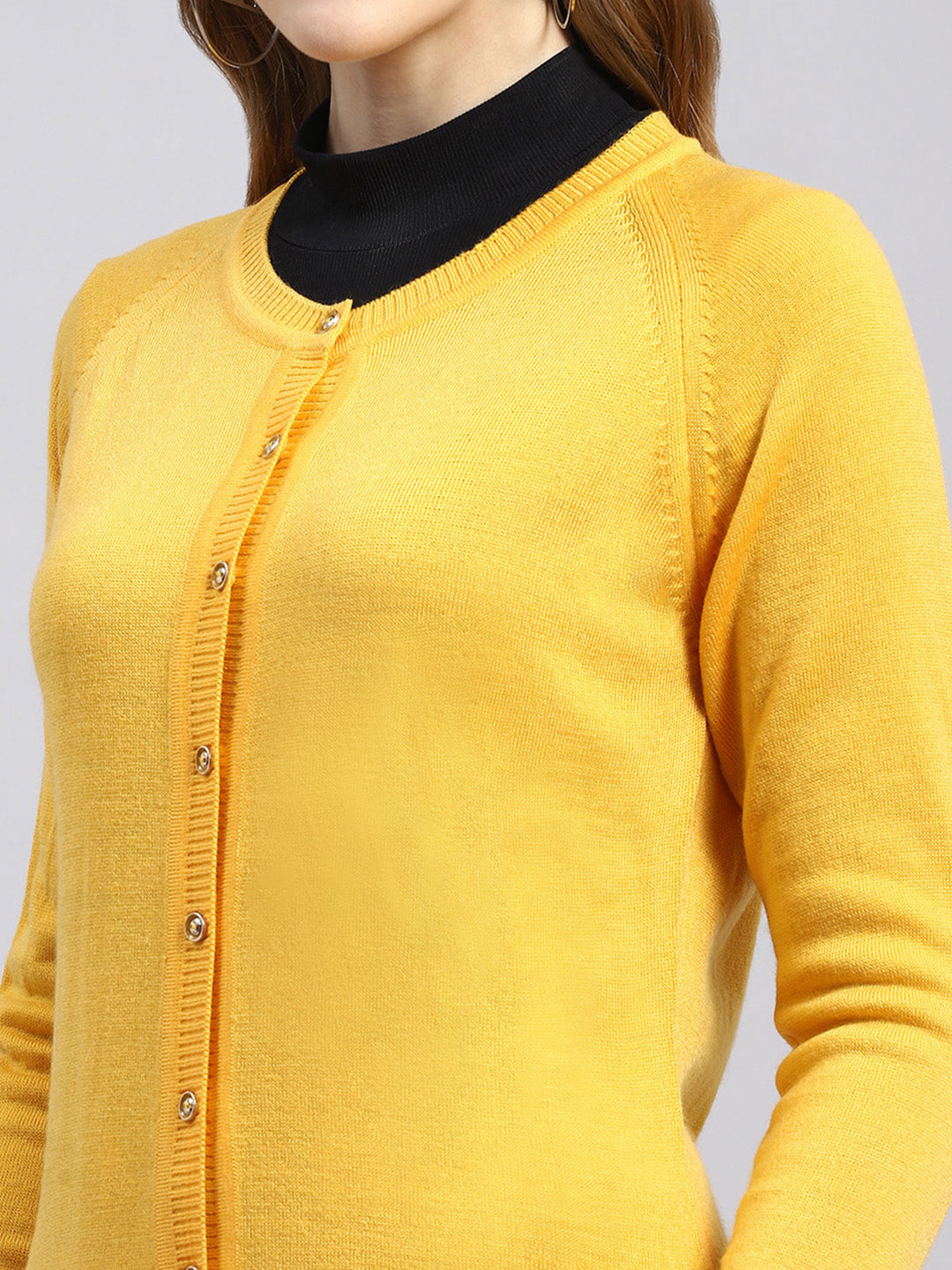 Women Yellow Solid Cardigan