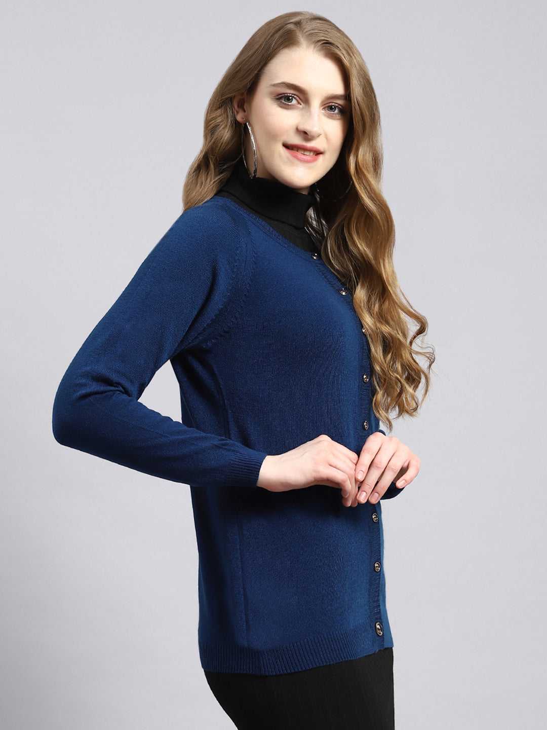 Women Blue Solid Cardigan