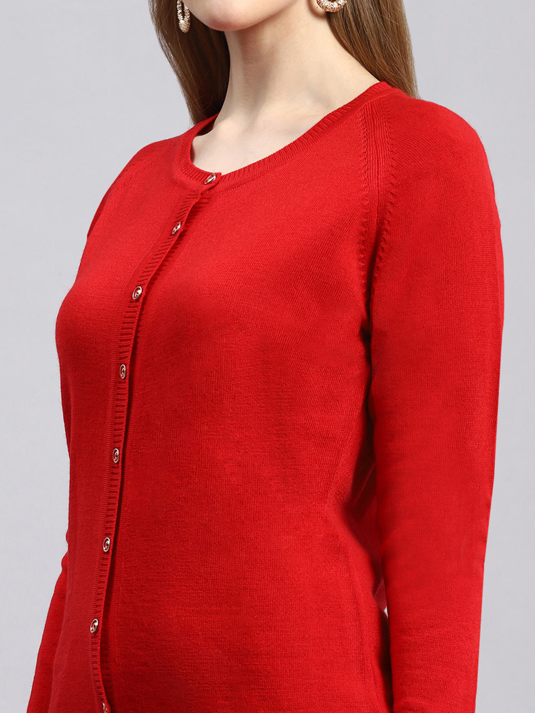 Women Red Solid Cardigan