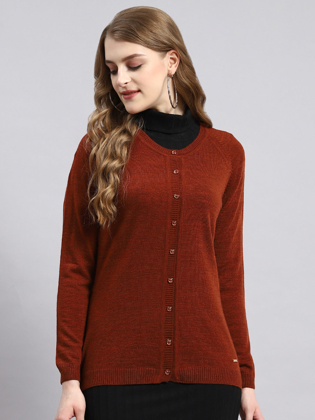 Women Orange Solid Cardigan