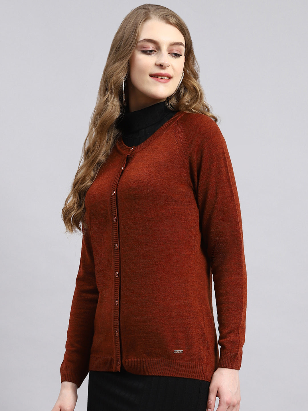 Women Orange Solid Cardigan