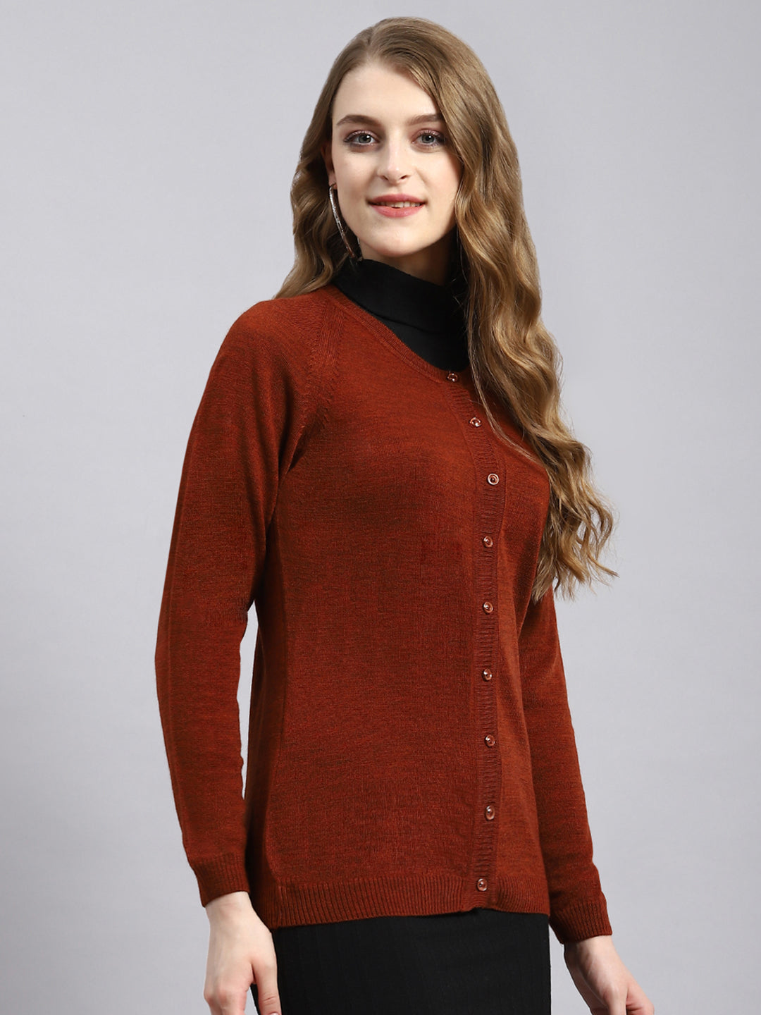 Women Orange Solid Cardigan