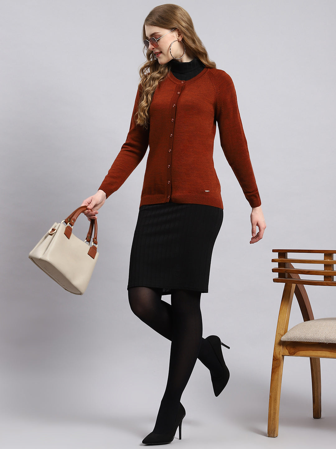 Women Orange Solid Cardigan