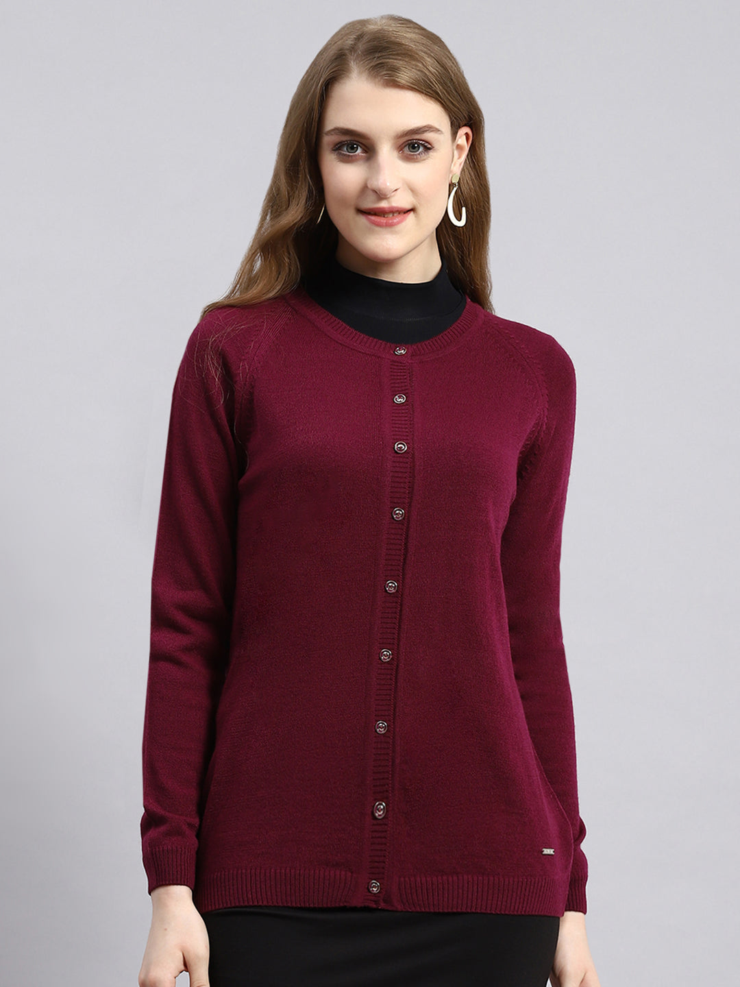Women Maroon Solid Cardigan