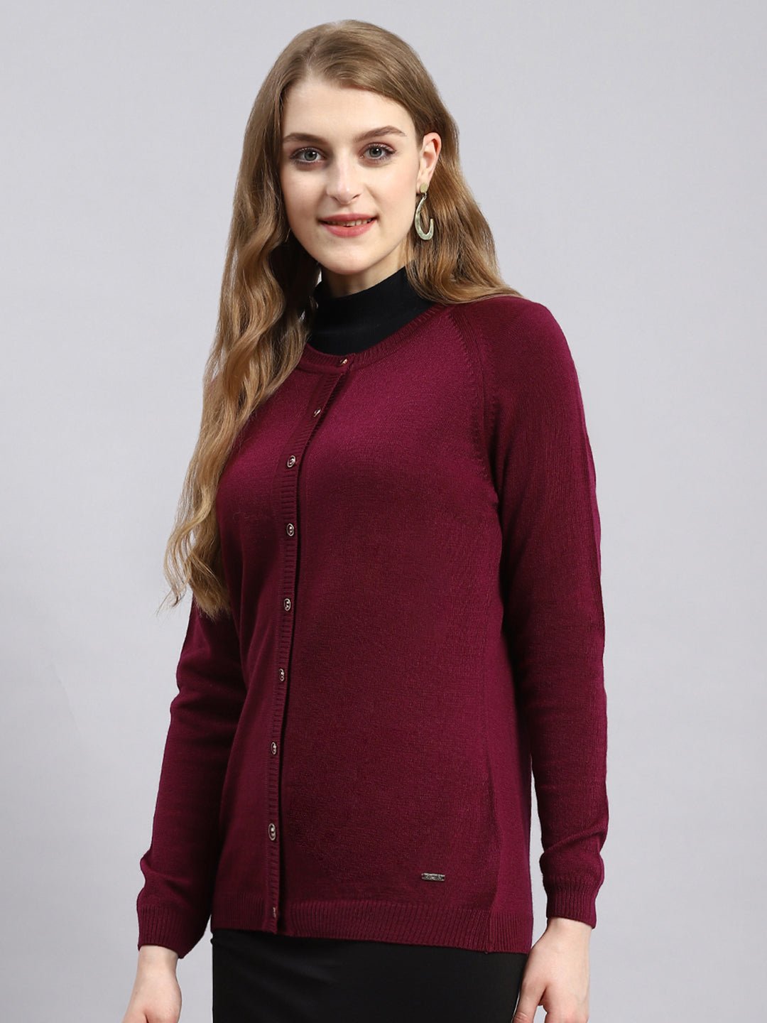Women Maroon Solid Cardigan