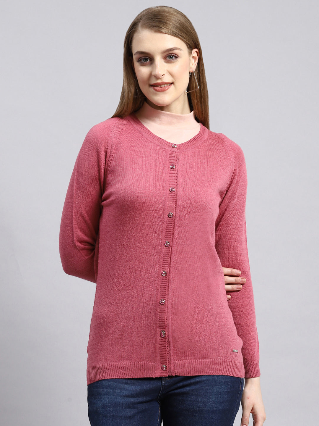 Women Pink Solid Cardigan