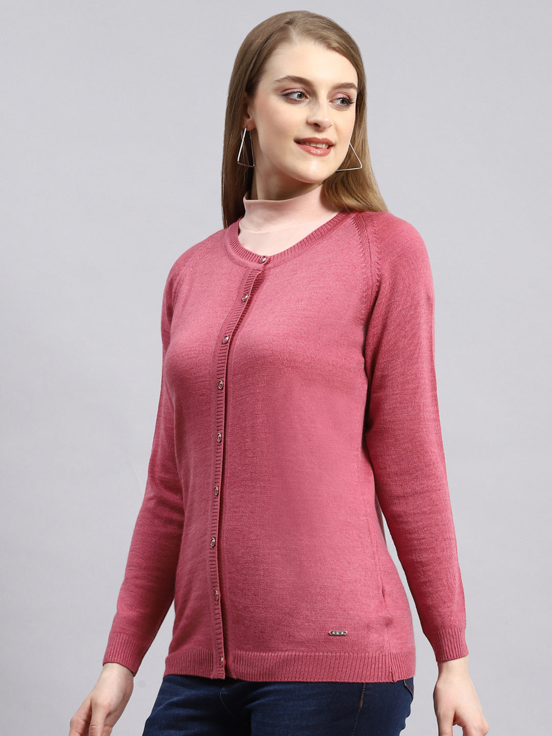 Women Pink Solid Cardigan