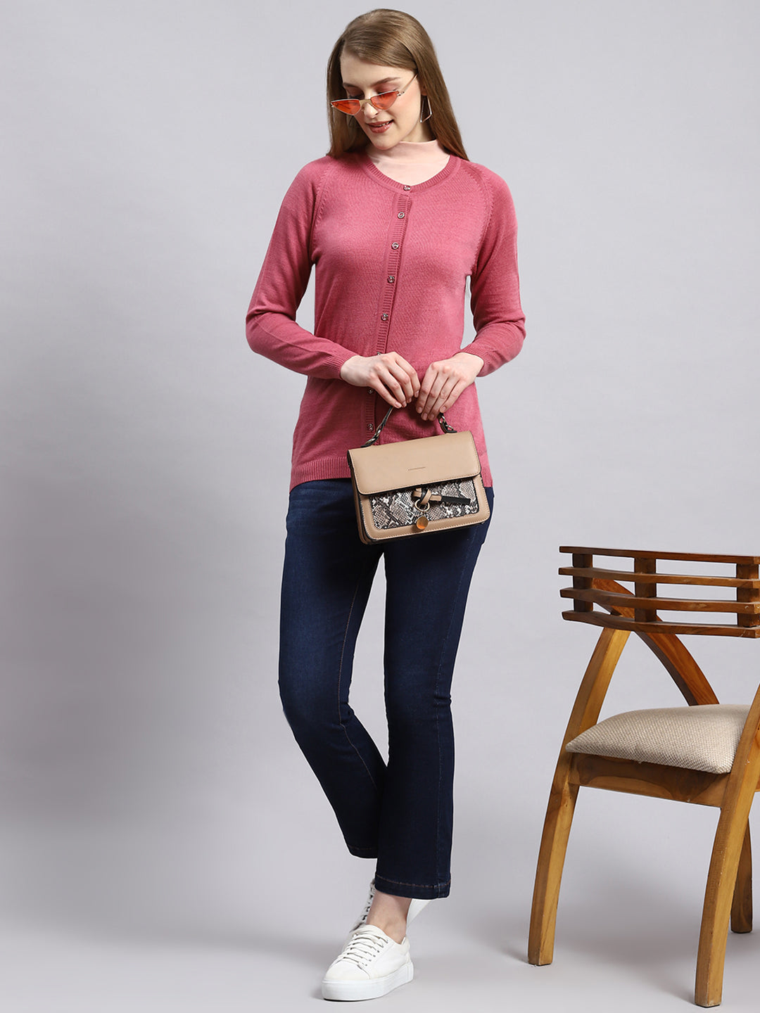 Women Pink Solid Cardigan