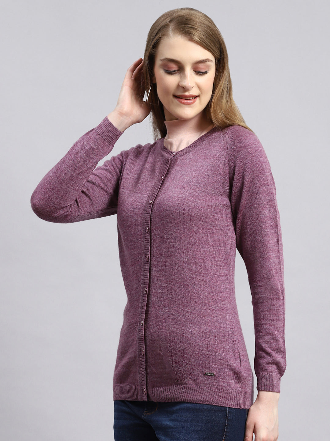 Women Purple Solid Cardigan