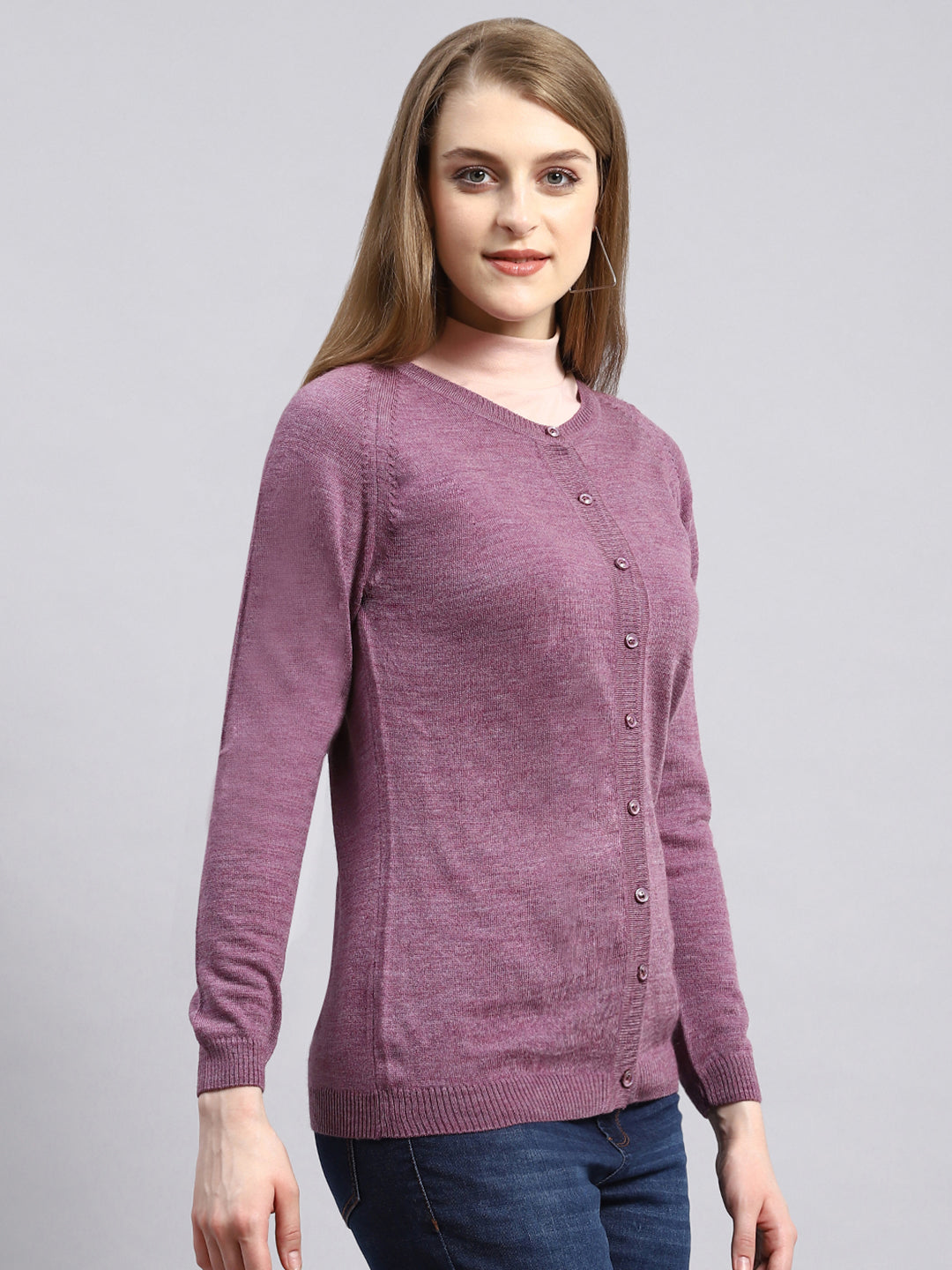 Women Purple Solid Cardigan