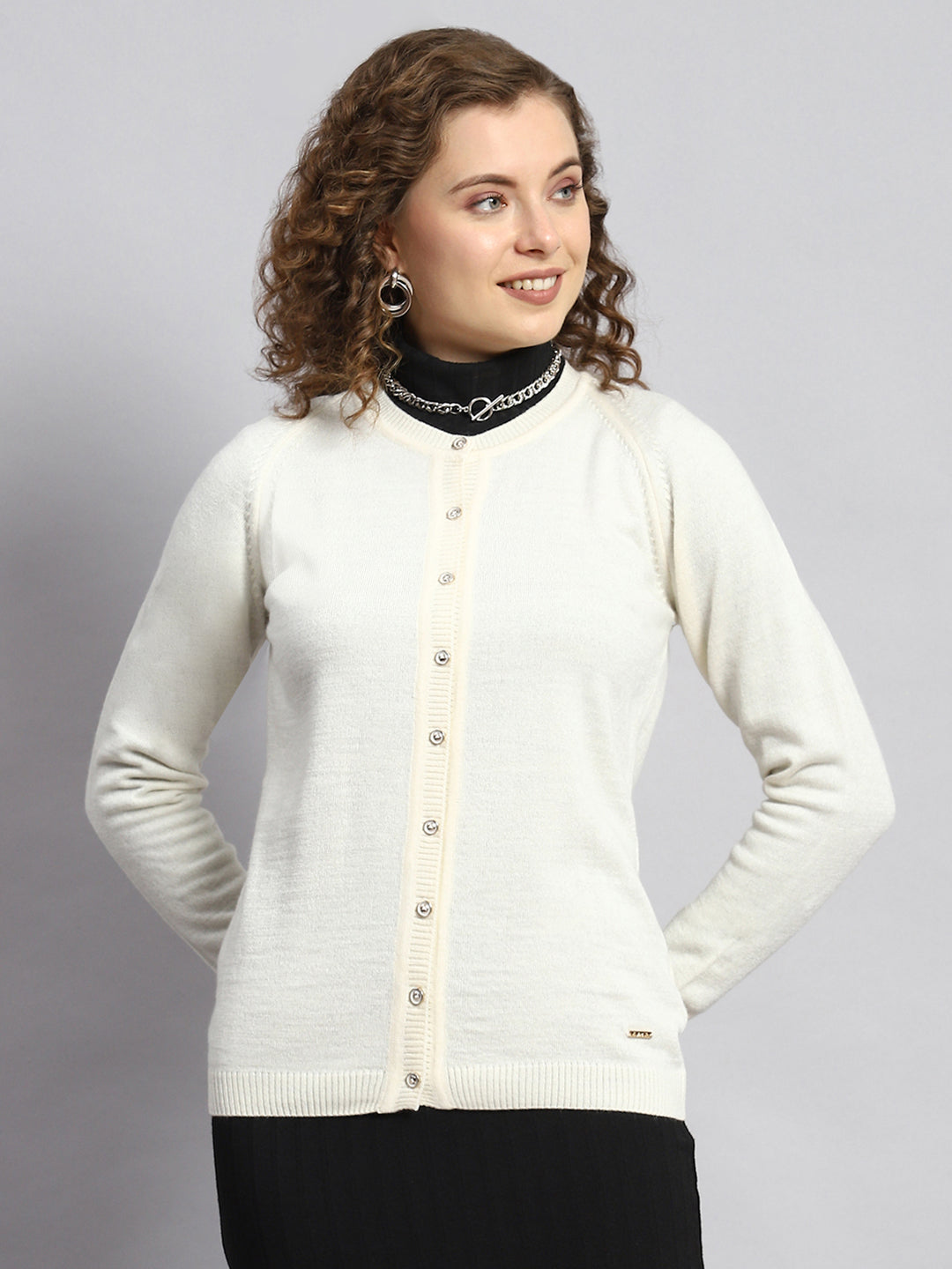 Women Cream Solid Cardigan