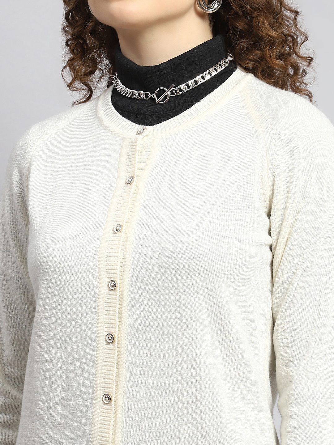 Women Cream Solid Cardigan