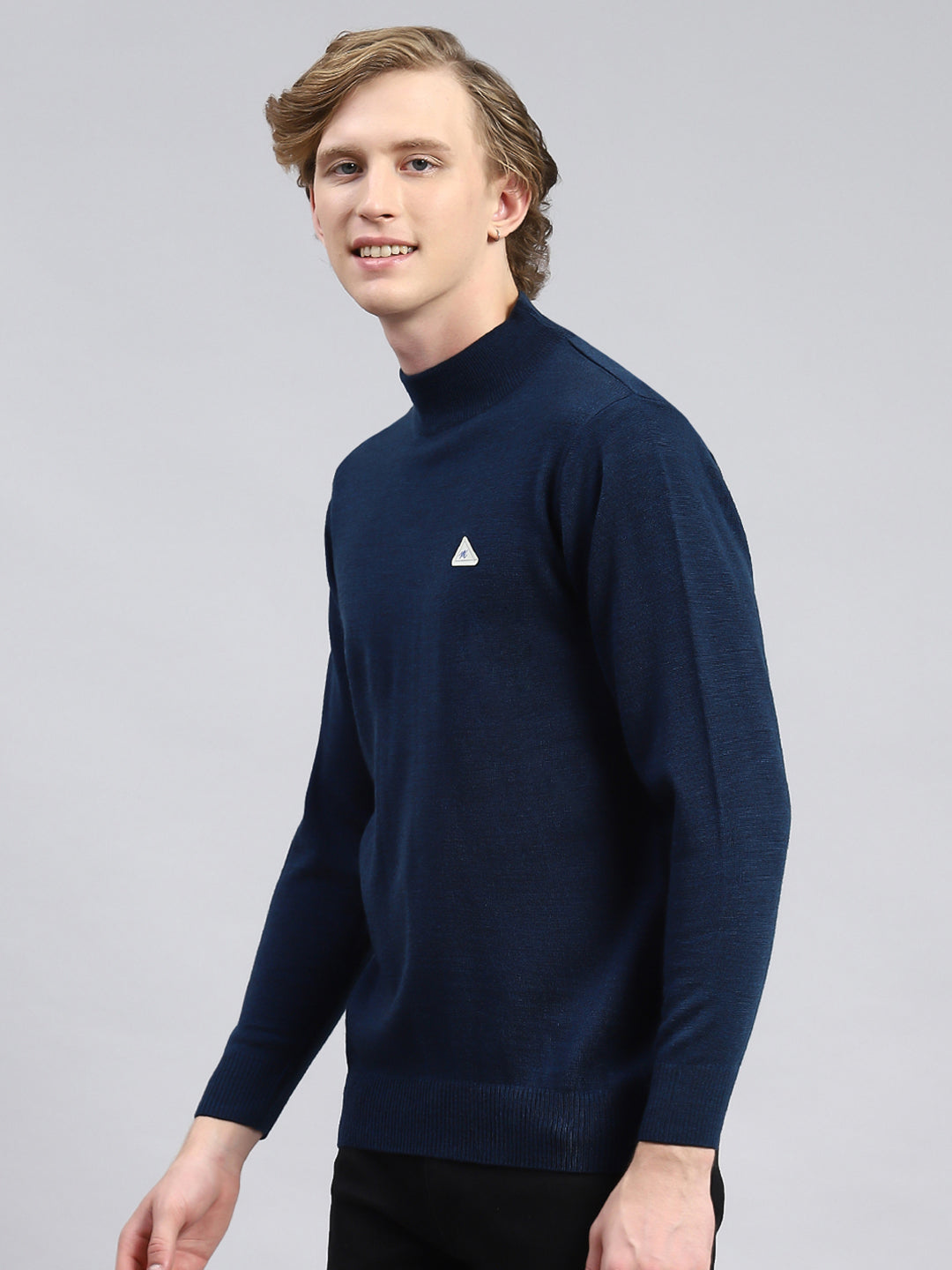 Men Navy Blue Solid Pullover