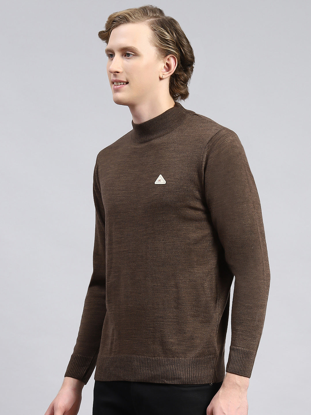 Men Brown Solid Pullover