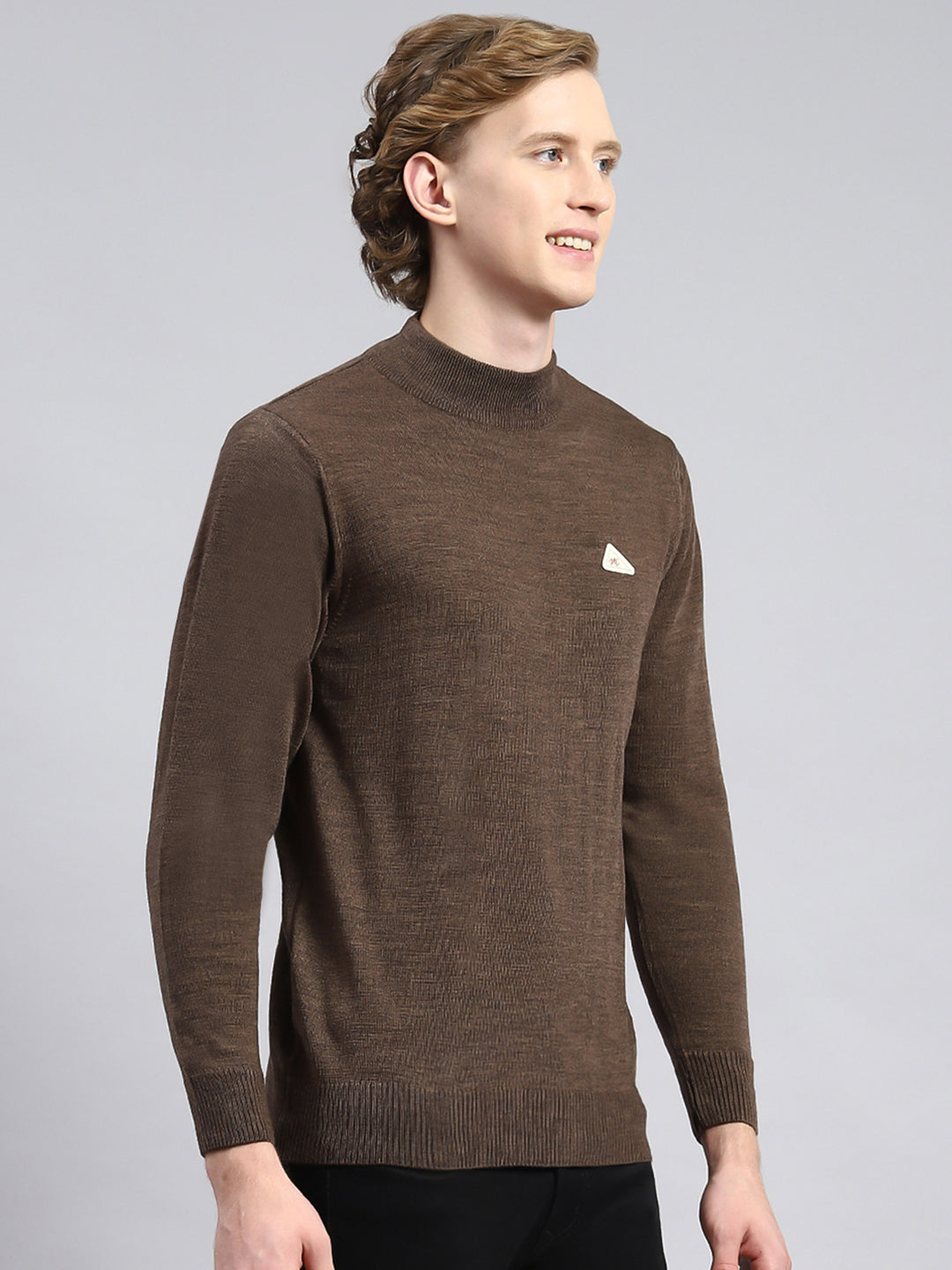 Men Brown Solid Pullover