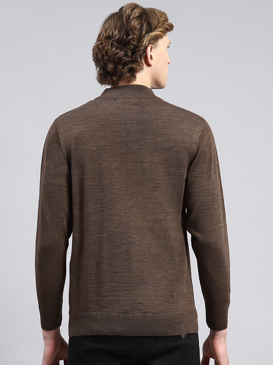 Men Brown Solid Pullover