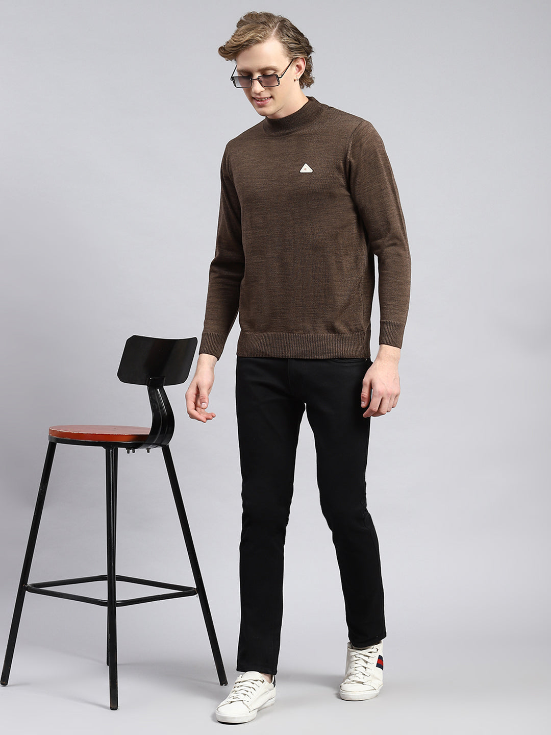 Men Brown Solid Pullover