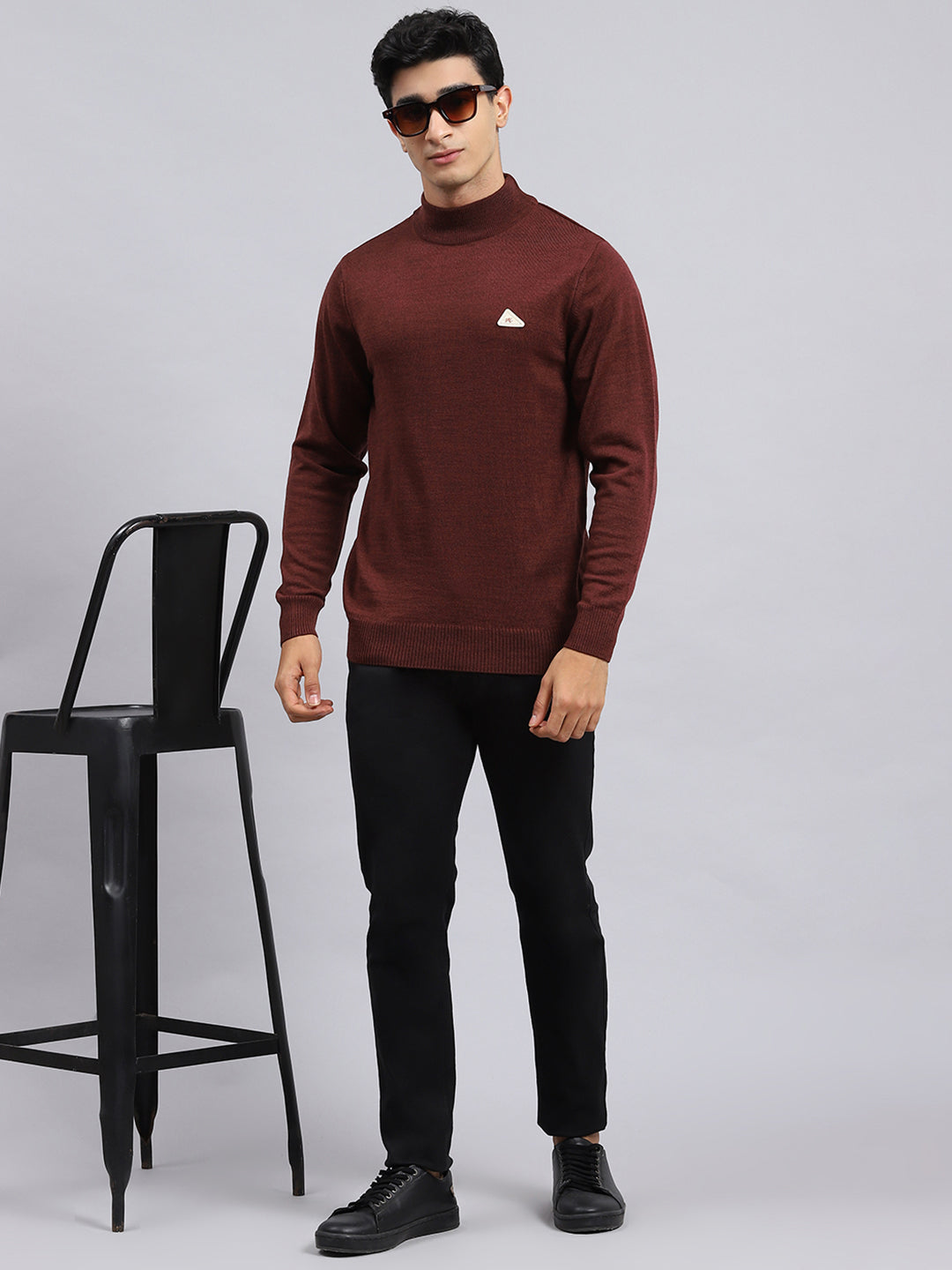 Men Brown Solid Pullover