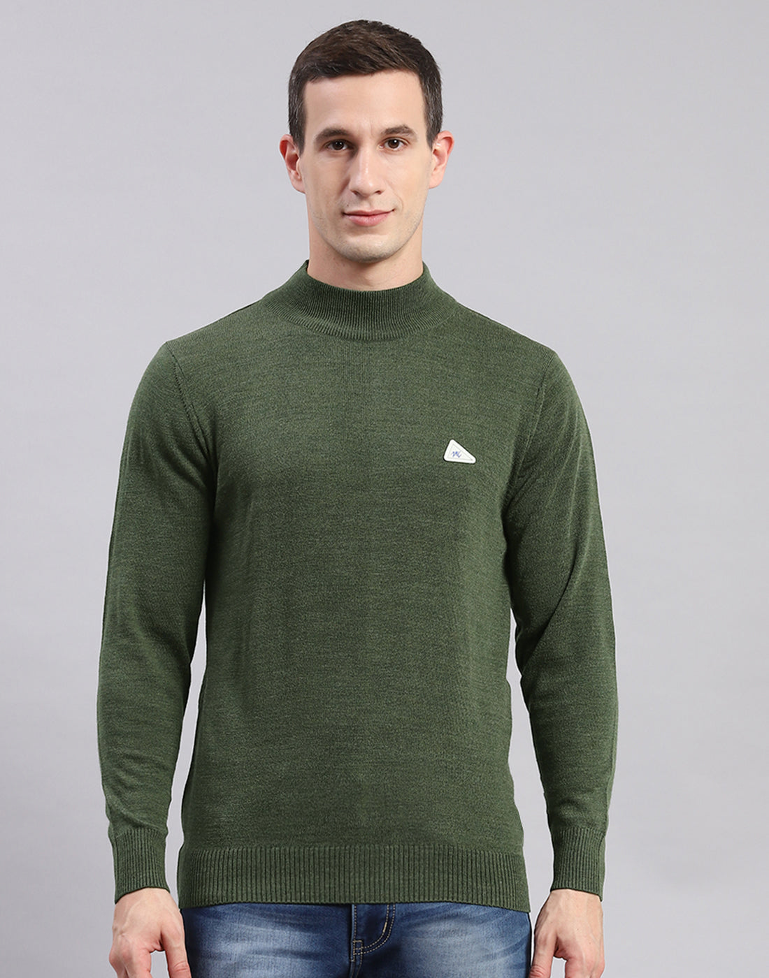 Men Green Solid T Neck Full Sleeve Sweaters/Pullovers
