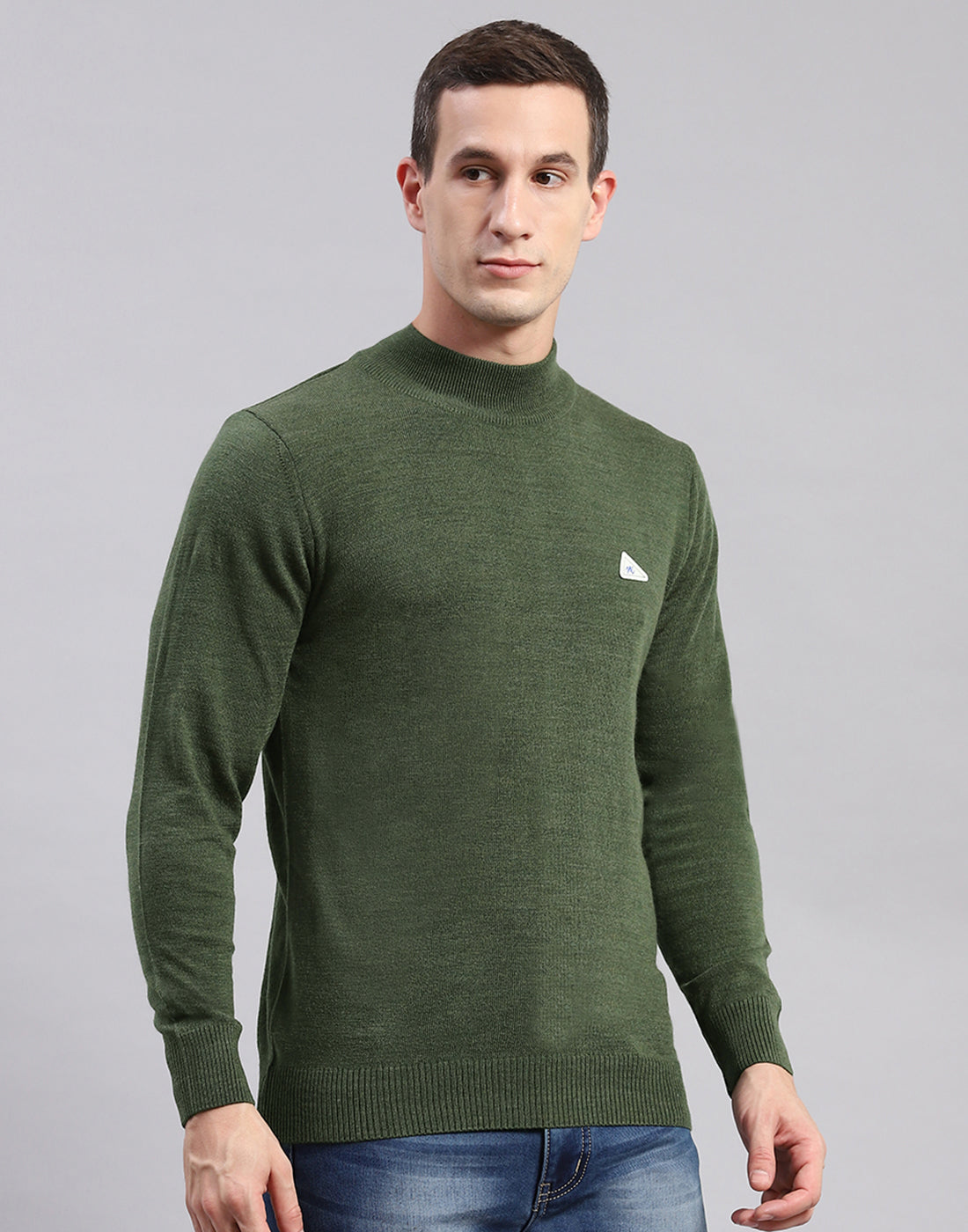 Men Green Solid T Neck Full Sleeve Sweaters/Pullovers