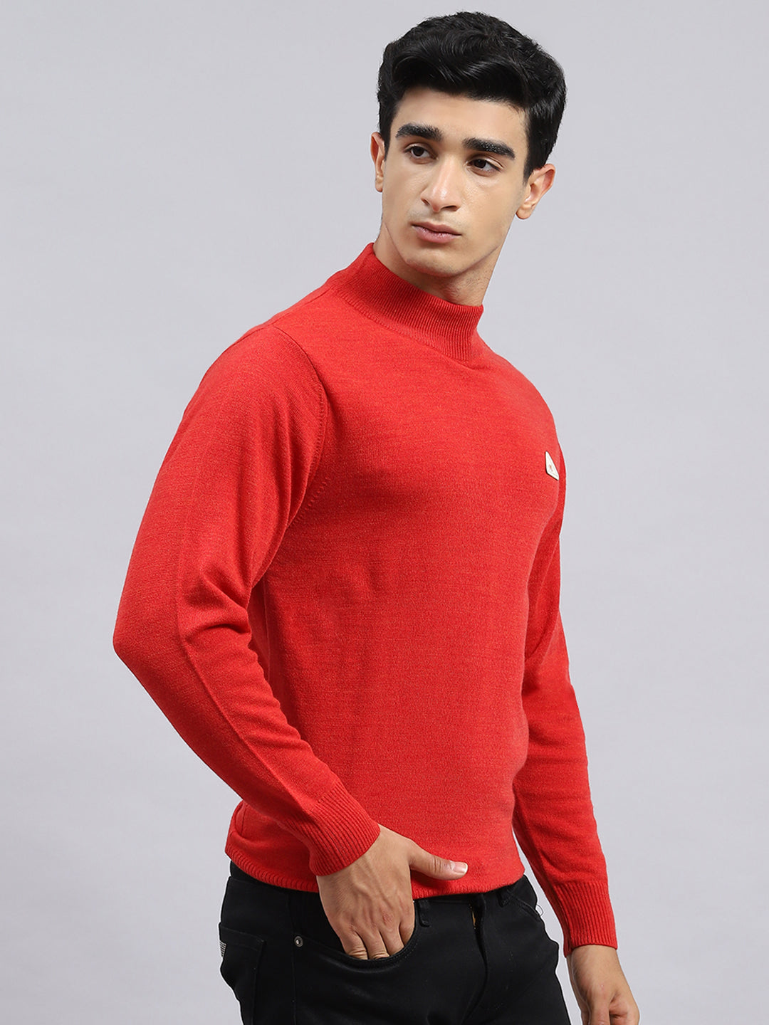 Men Red Solid Pullover