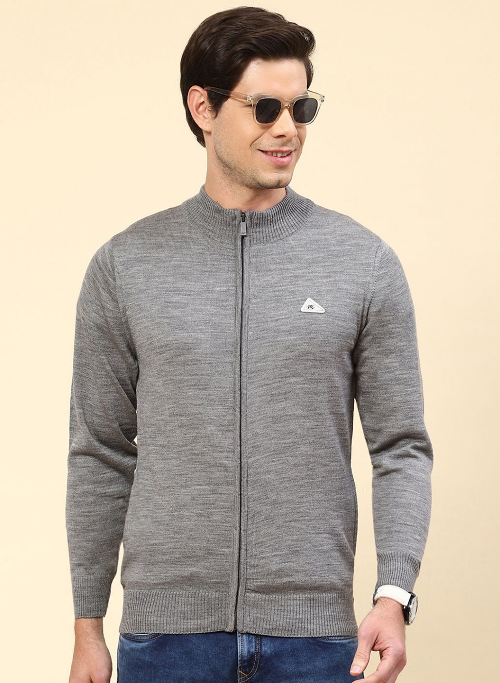 Men Grey Solid Wool blend Pullover