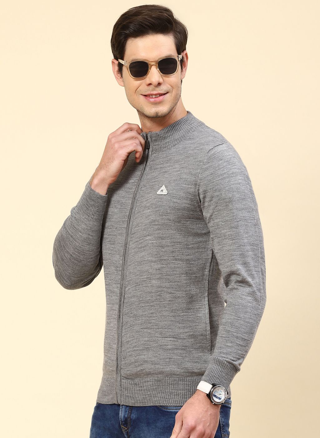 Men Grey Solid Wool blend Pullover