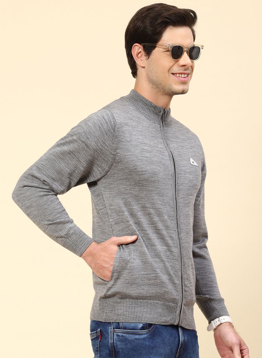 Men Grey Solid Wool blend Pullover