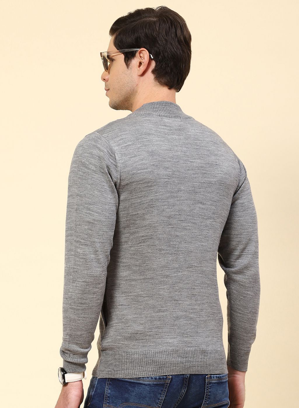 Men Grey Solid Wool blend Pullover