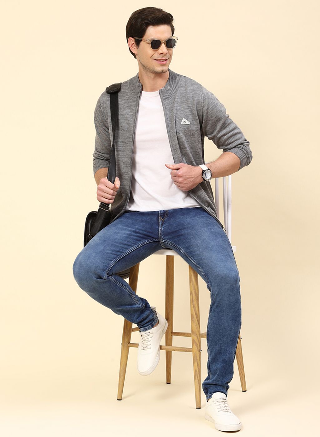 Men Grey Solid Wool blend Pullover