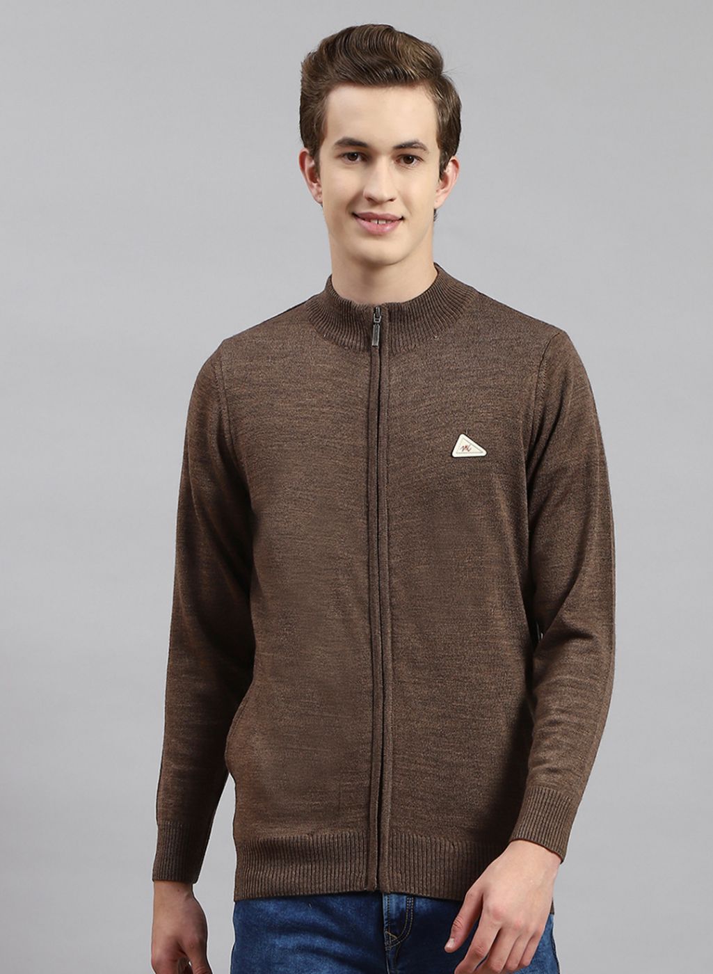 Men Brown Solid Wool blend Pullover