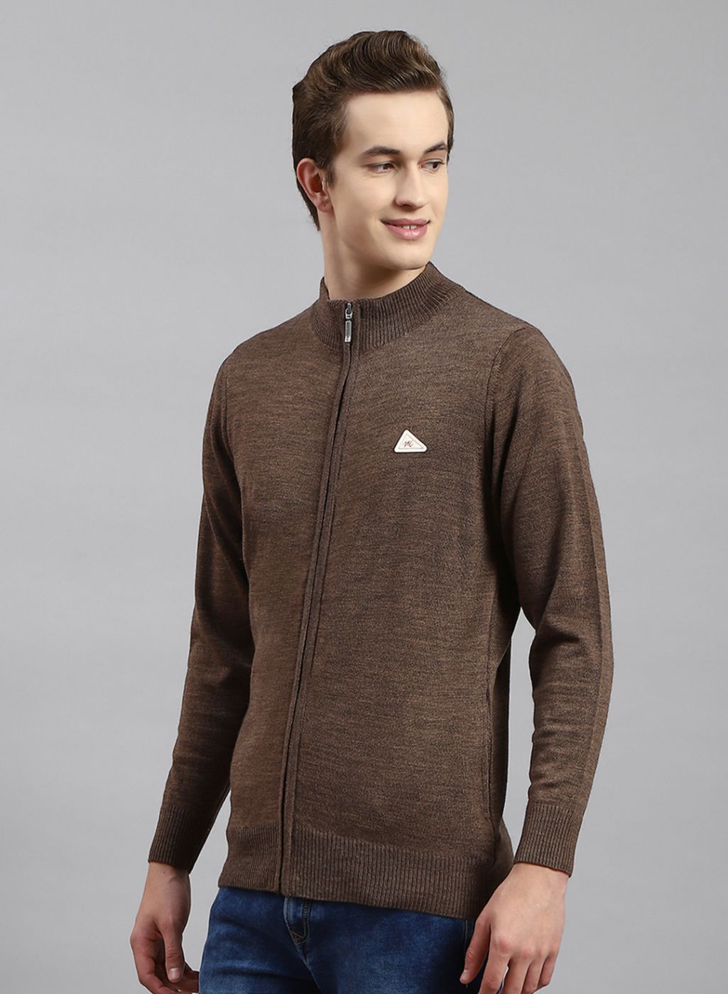 Men Brown Solid Wool blend Pullover