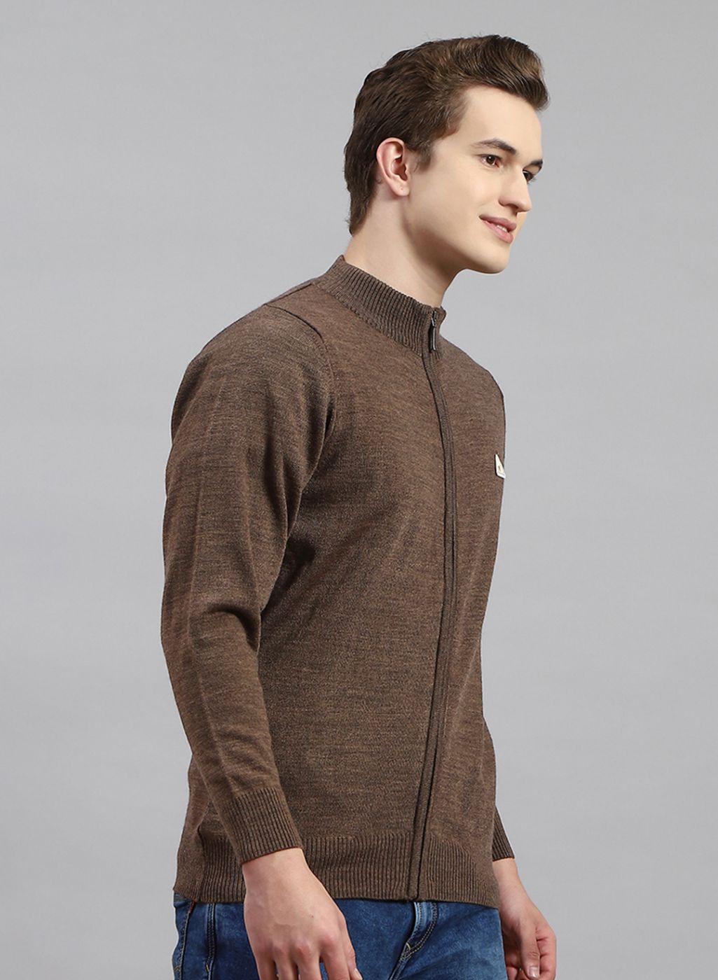 Men Brown Solid Wool blend Pullover