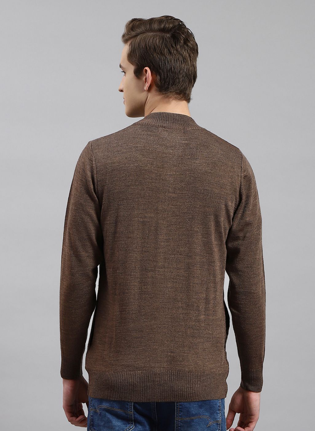 Men Brown Solid Wool blend Pullover