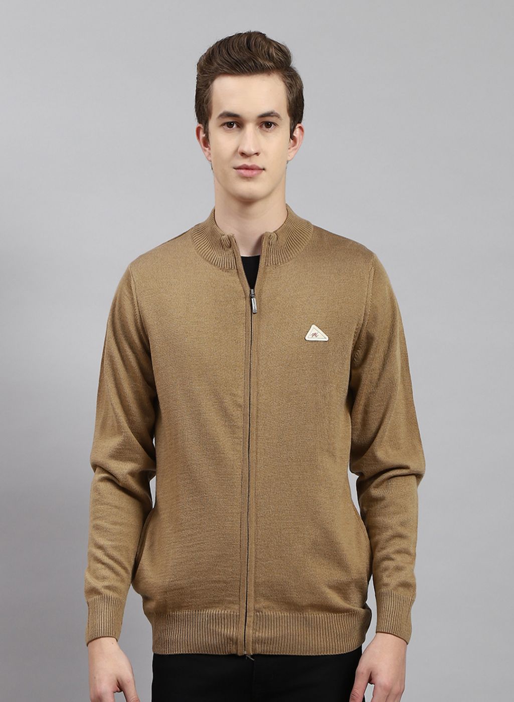 Men Beige Solid Wool blend Pullover