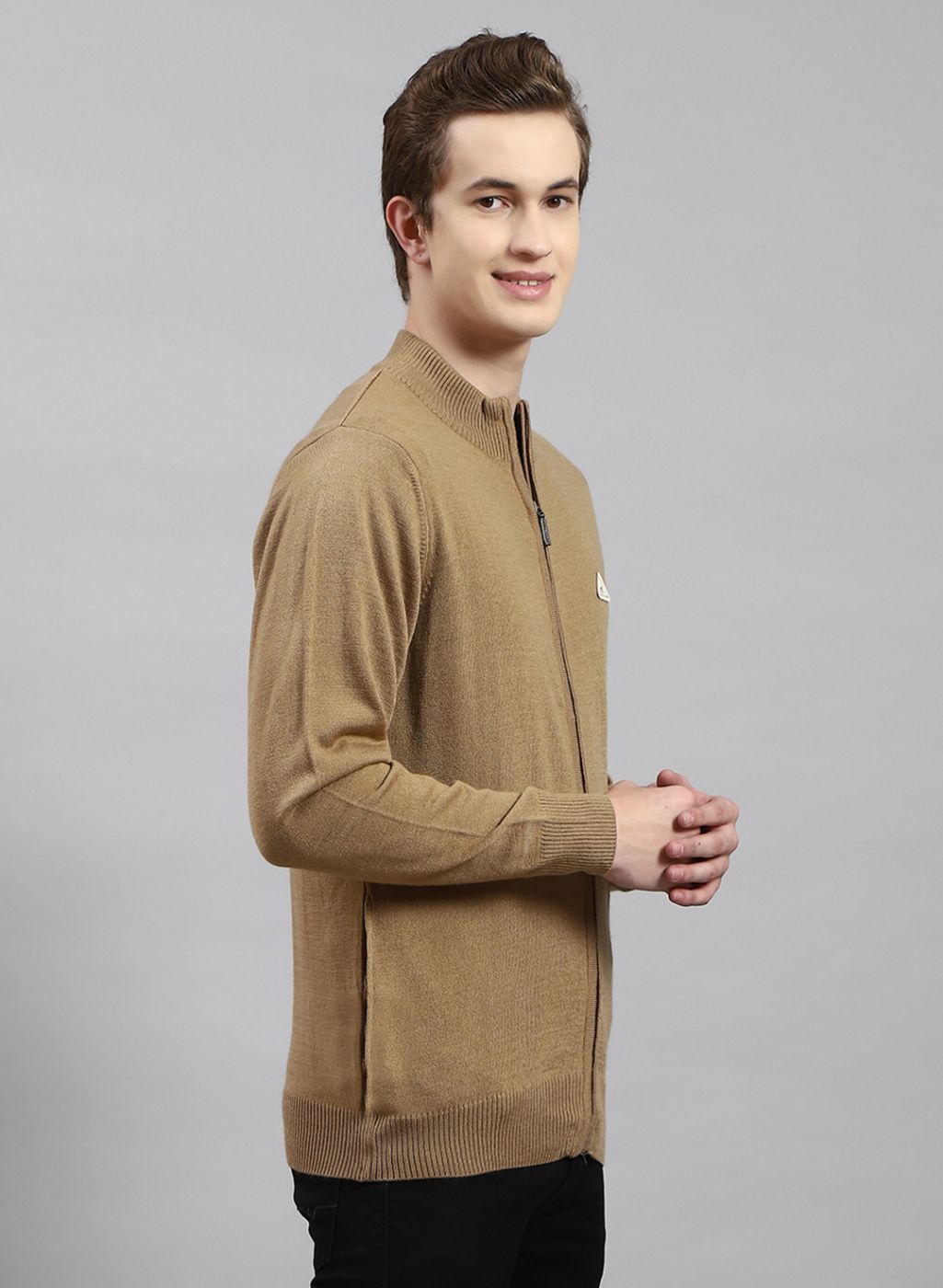 Men Beige Solid Wool blend Pullover