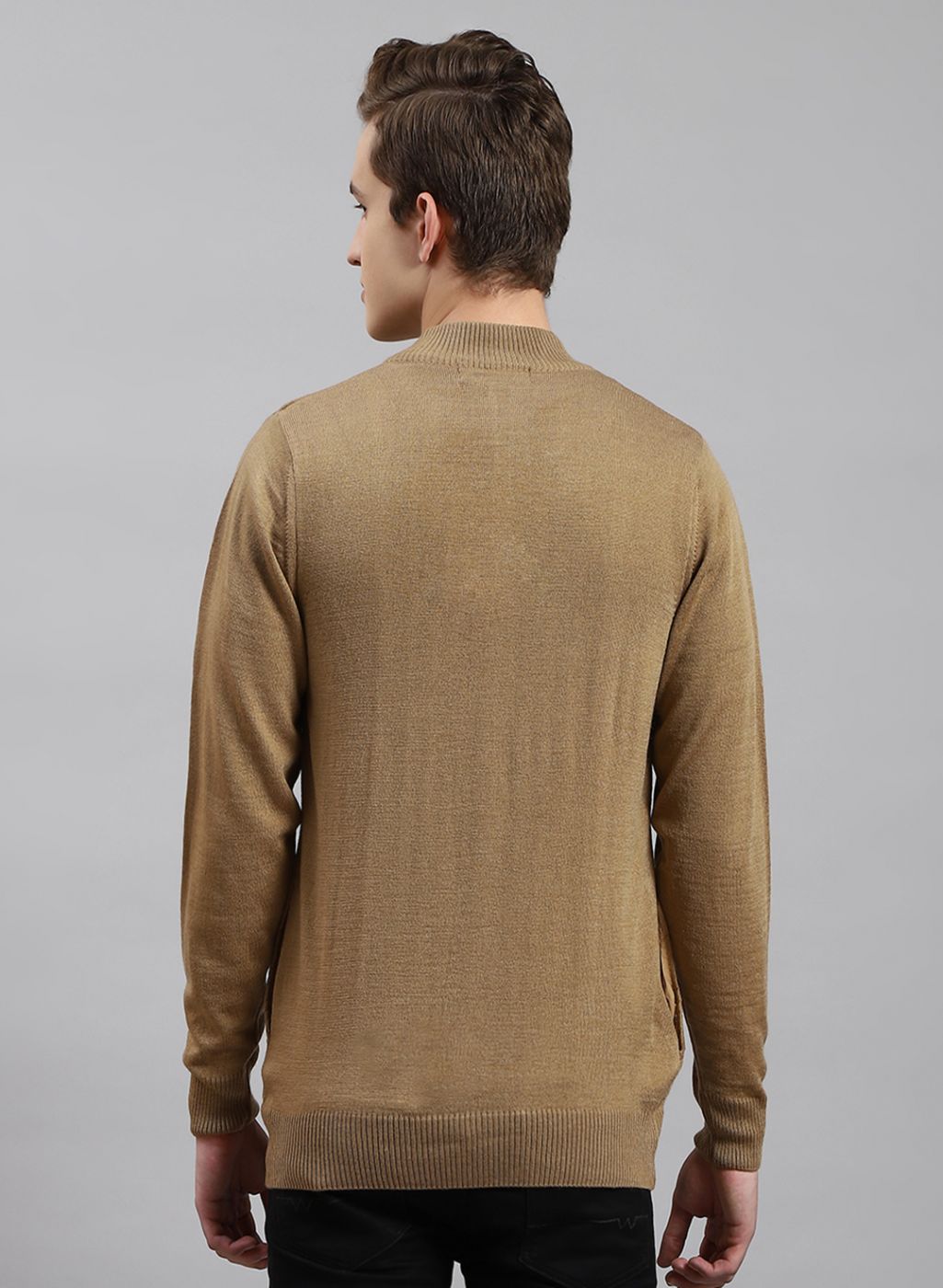 Men Beige Solid Wool blend Pullover