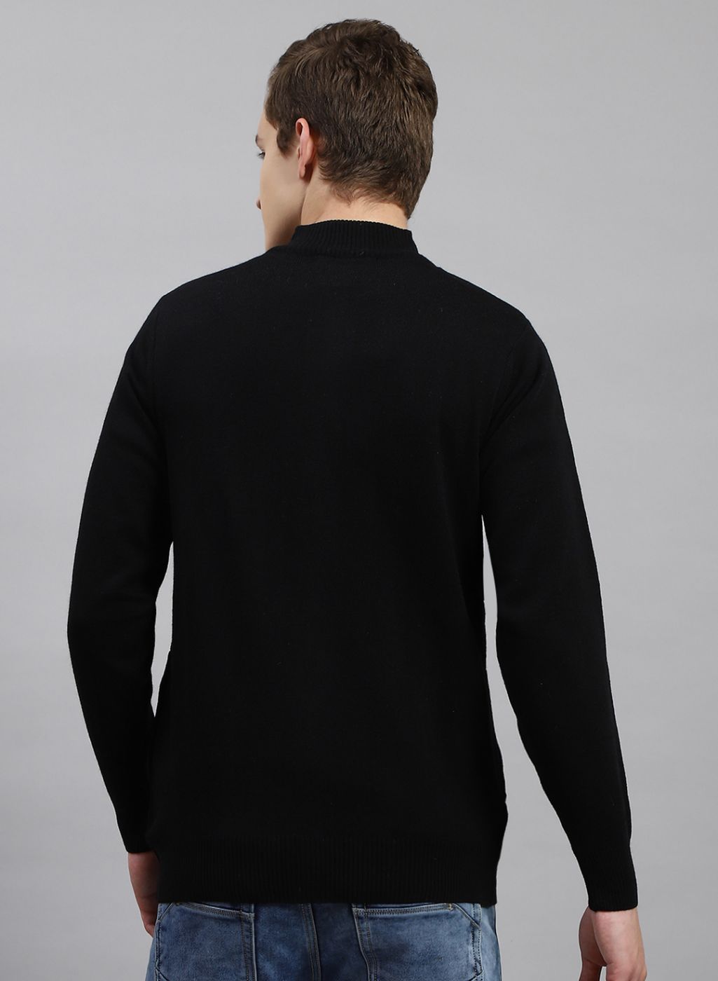Men Black Solid Wool blend Pullover
