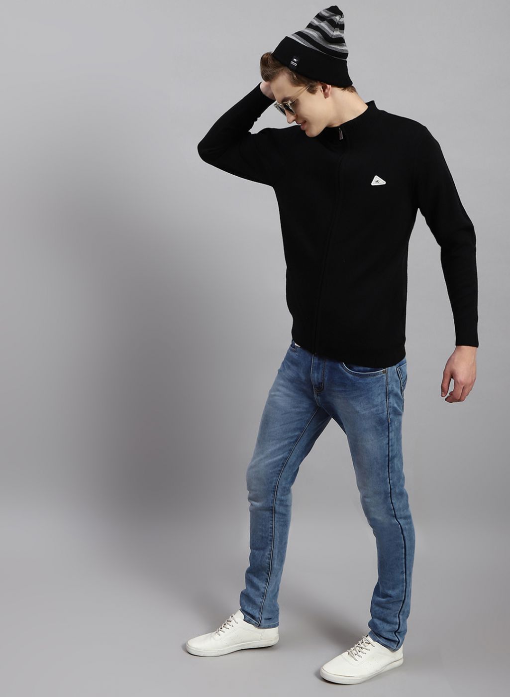 Men Black Solid Wool blend Pullover