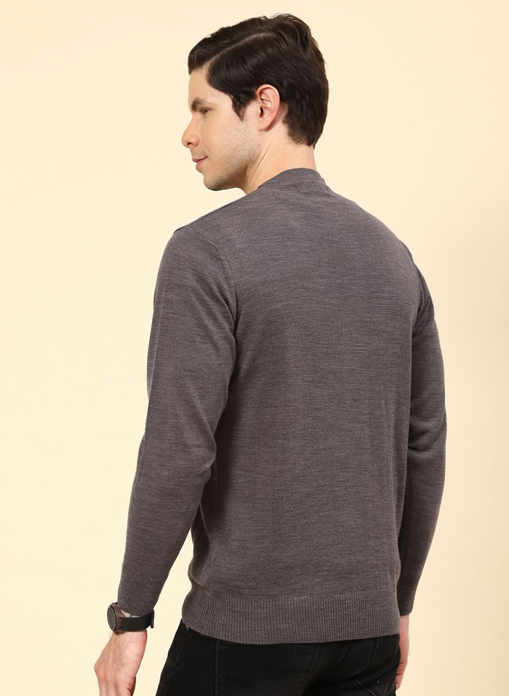 Men Brown Solid Wool blend Cardigan