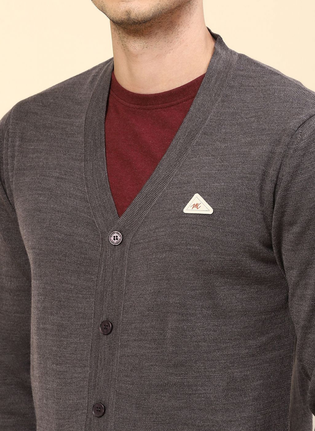 Men Brown Solid Wool blend Cardigan
