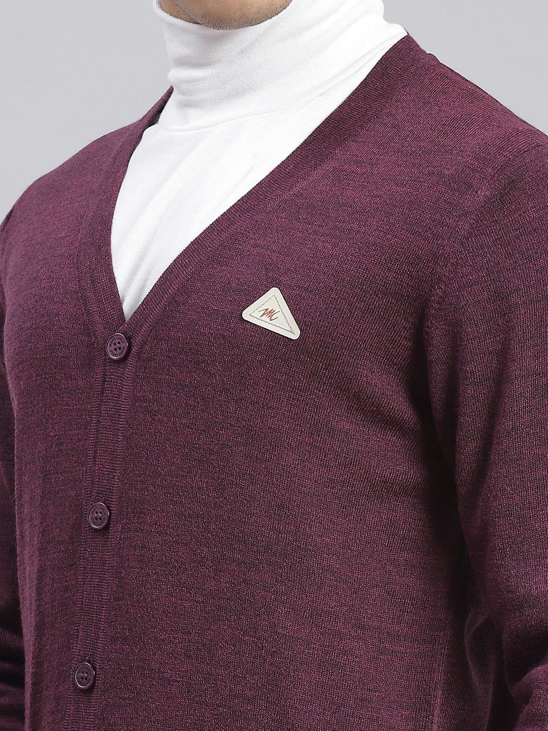 Men Purple Solid V Neck Full Sleeve Cardigans