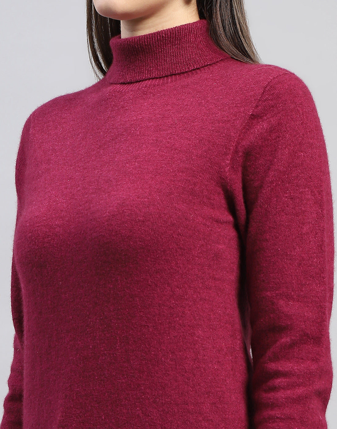 Women Maroon Solid High Neck Full Sleeve Top