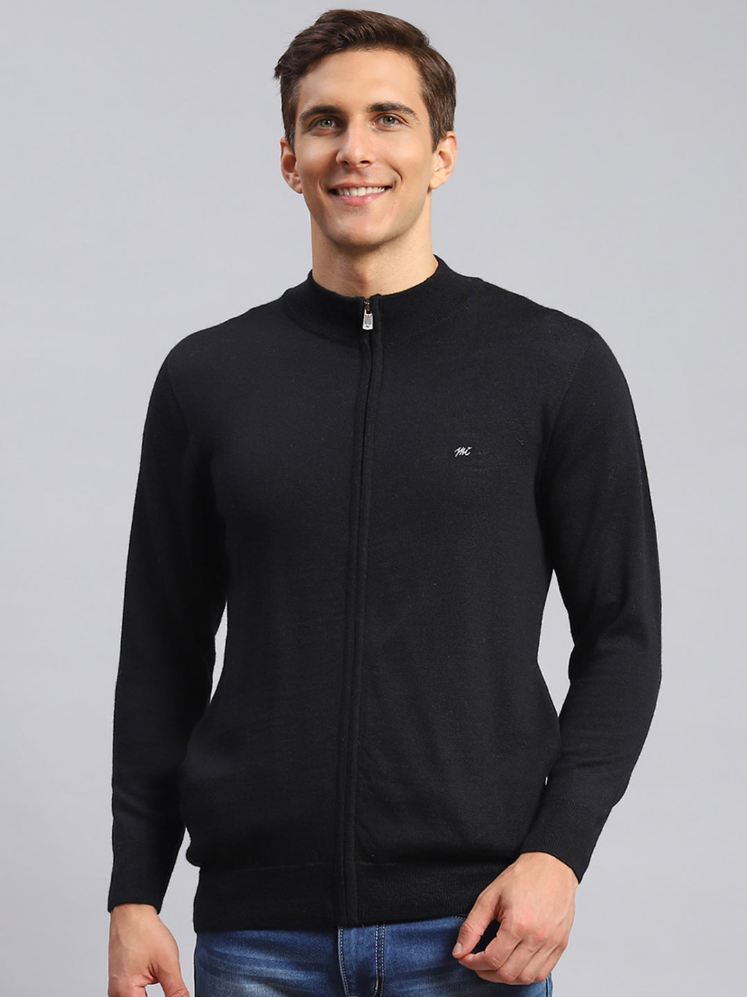 Men Black Solid Pure wool Pullover