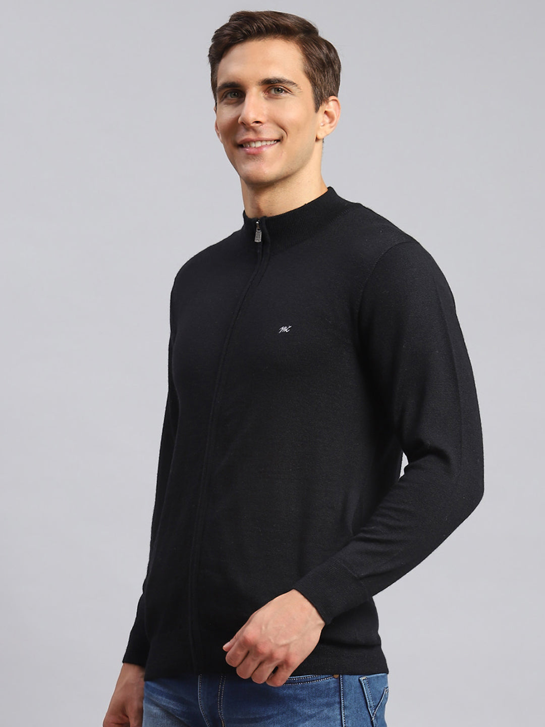 Men Black Solid Pure wool Pullover