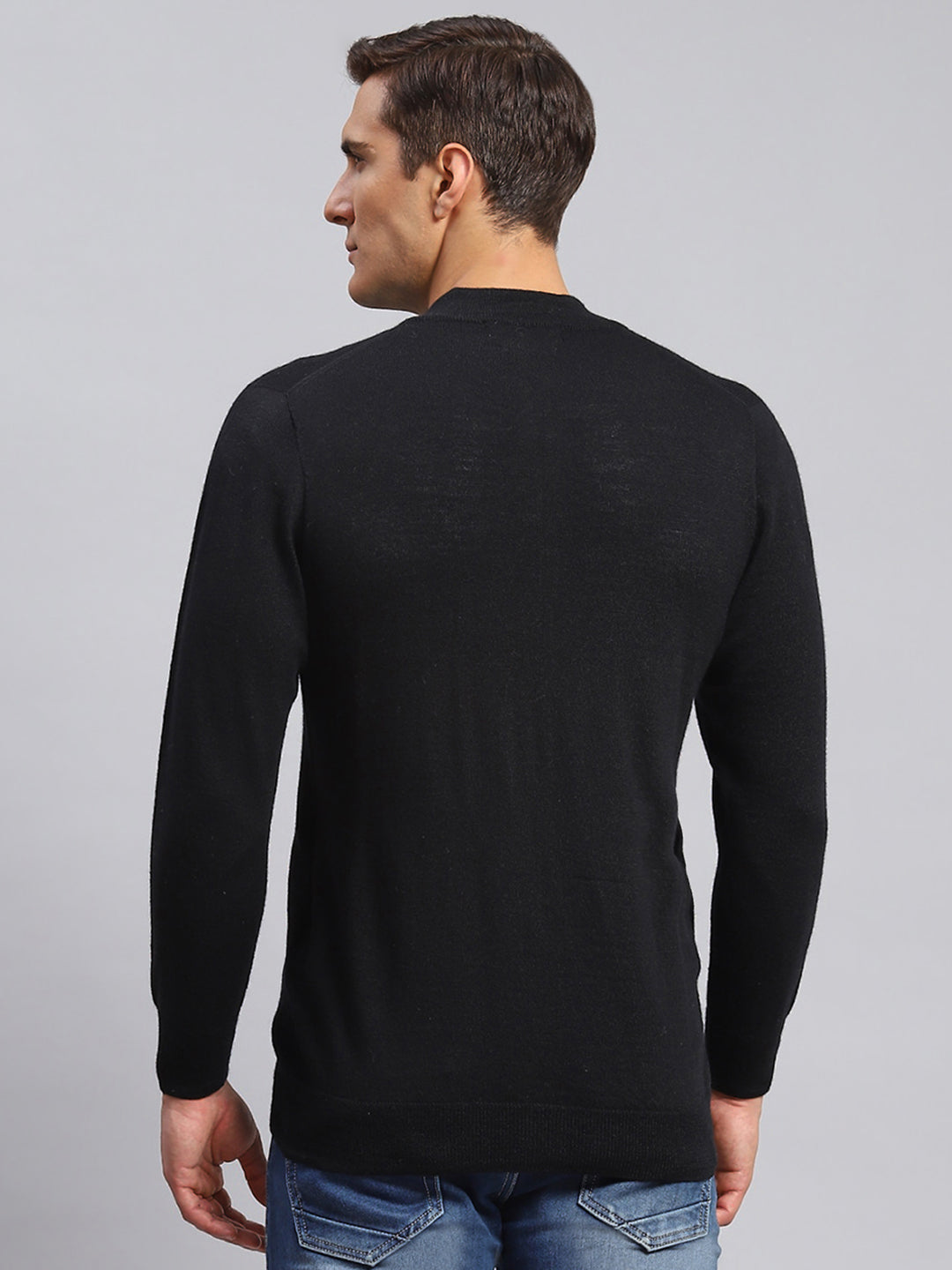 Men Black Solid Pure wool Pullover